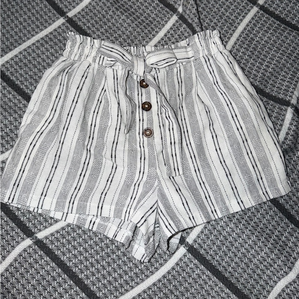 Sienna Sky Black and White Striped High Waist Shorts